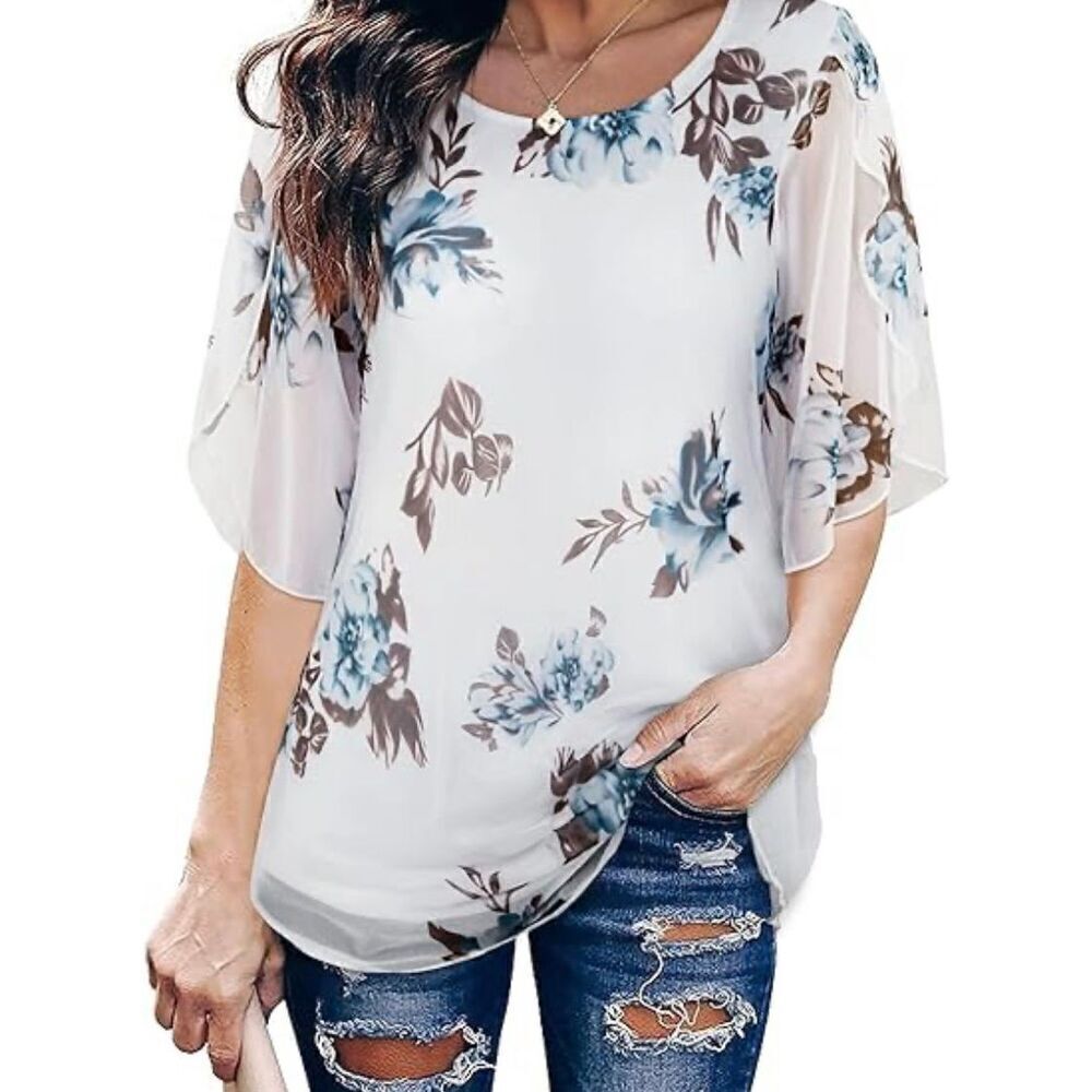 Sese code NWT, women’s floral, sheer, overlay, blouse, size large ￼￼